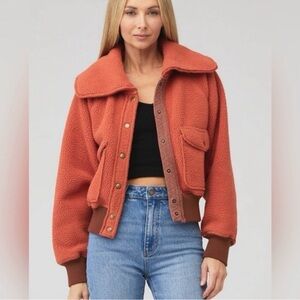 Free People Orange Shasti Bomber Jacket